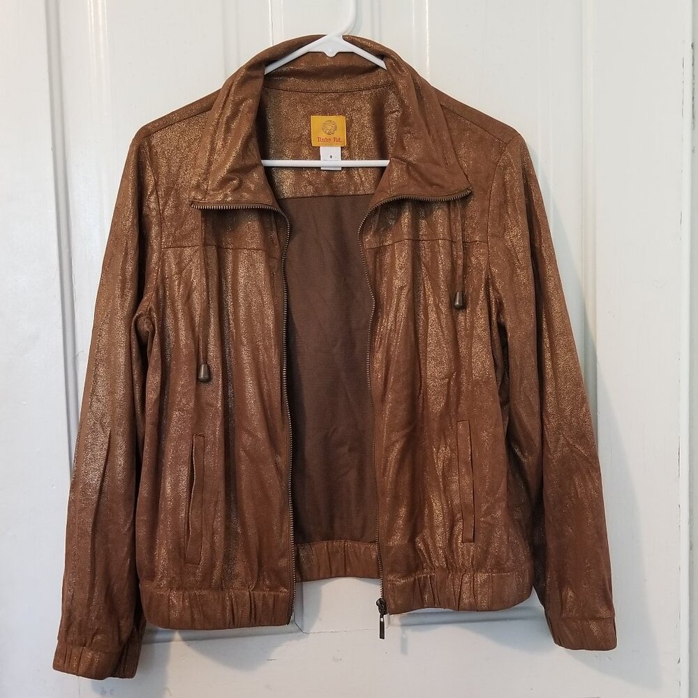 Ruby Rd. Copper/Wheat Metallic Zip Up Jacket sz 8